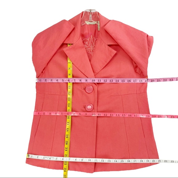 Cotton Silk Linen Blend Woman’s Blazer Coral Color by Trevan Warm Weather Blazer - Picture 15 of 16